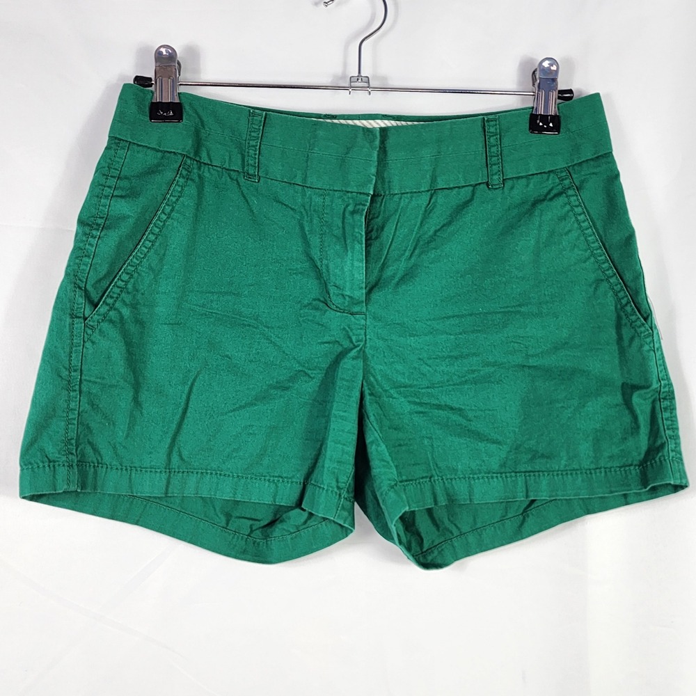 JCrew Chino Broken In Shorts Womens 00 w28 Green Cotton Casual Preppy Minimalist